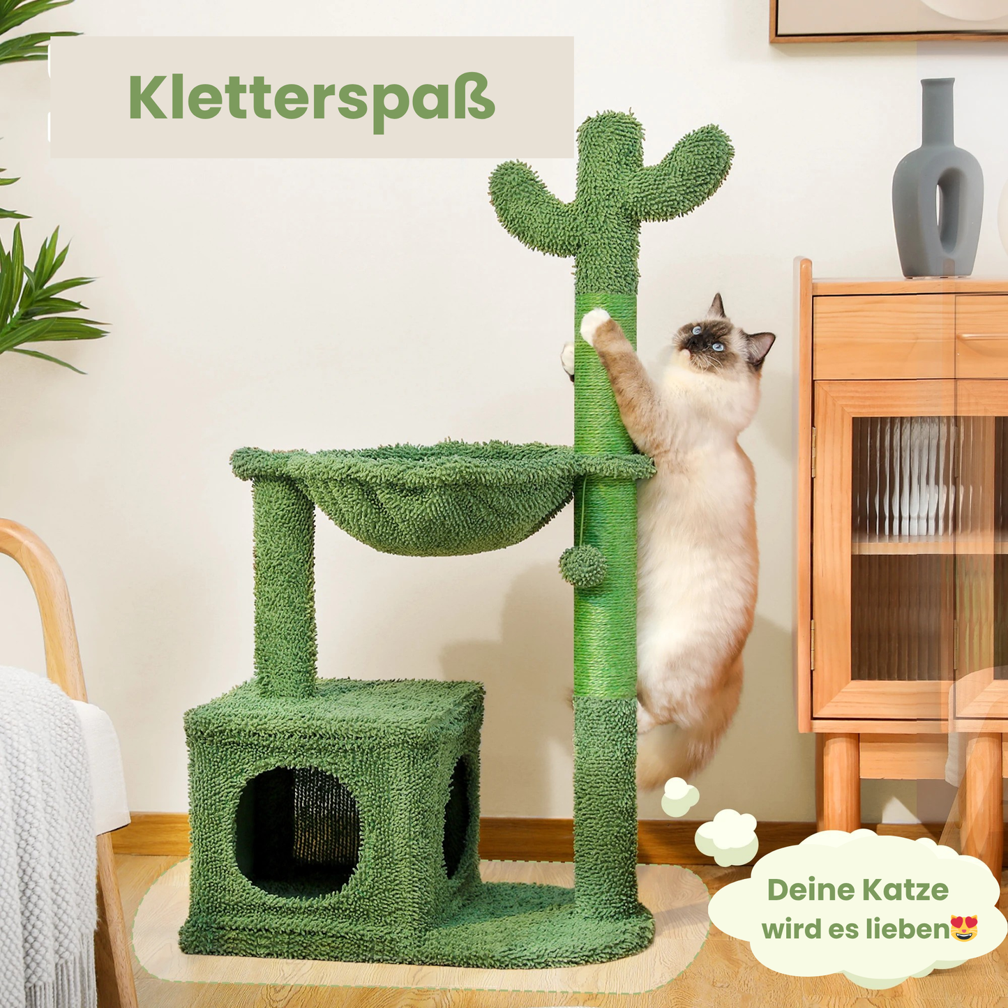 🌵Kaktus-Kratzbaum
mit Hängematte und Höhle