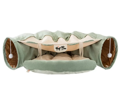 FurryFun 2-in-1 Katzenspieltunnel mit abnehmbarer Schlafmatte
