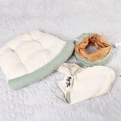 FurryFun 2-in-1 Katzenspieltunnel mit abnehmbarer Schlafmatte